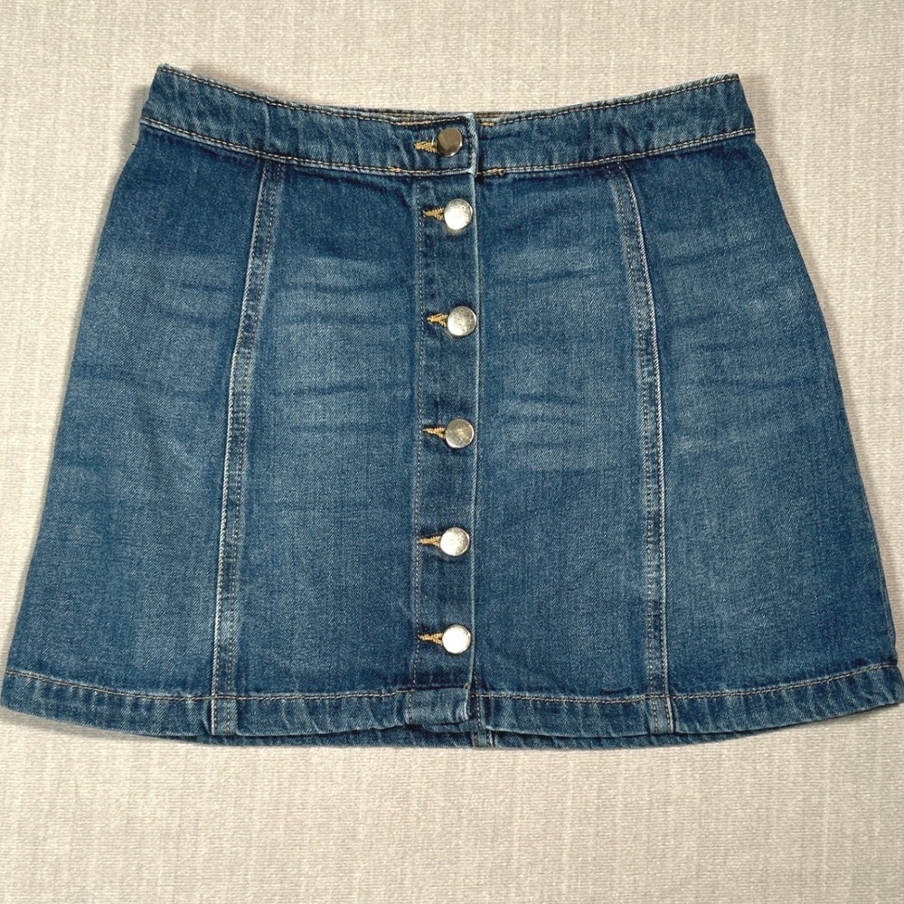 Divided H&M 00's Denim Skirt Blue Mini A-Line Button Front Skater Y2K Size 6